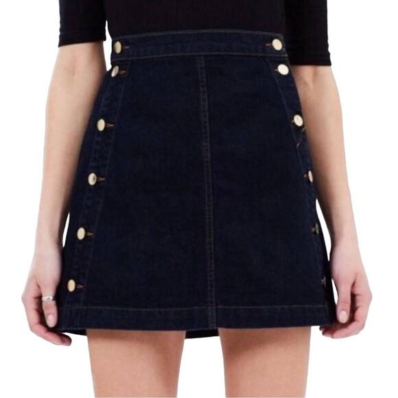 J Brand Skirt Ashlyn Denim Jean Mini Nautical Button Dark Wash Blue Gold 28 - Picture 1 of 7